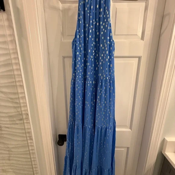 Lilly Pulitzer NWT BECCALYN MAXI DRESS, BOCA BLUE VISCOSE METALLIC CLIP DOBBY XL - Picture 4 of 5